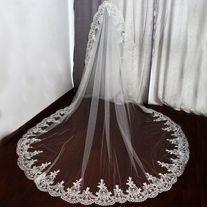 Elegante kantrand One Layer White Ivory Tulle bruiloft sluier met kam 2.2 meter bruids sluier bruids accessoires