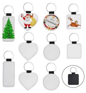 DHL TIKTOK SUBLIMATION BLANKS KEYCHIN PU LEDER KEYCHAIN ​​VOOR Kerstwarmteoverdracht Keyring Diy Craft Supplies GJ0221