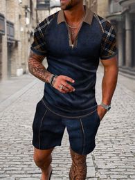 Hommes Plus la taille Survêtements 2 Pièces Ensemble Designer Stripe Imprimer À Manches Courtes T-shirt Shorts Costumes De Sport D'été Casual Sportwear Ensembles