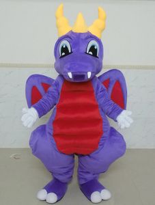 2017 Factory Direct Sale Bonne vision et bonne ventilation Un costume de mascotte de dragon violet avec de grands yeux pour l'adulte à porter