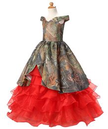 Mode camo rode ruches bal bloem meisje jurken met lace up vloerlengte meisjes pageant jurk eerste communie jurk BF05