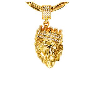 Gepersonaliseerde kroon leeuwenkop hang ketting voor mannen lange ketting ketting 14K vergulde strass hiphop sieradenfeest cadeau