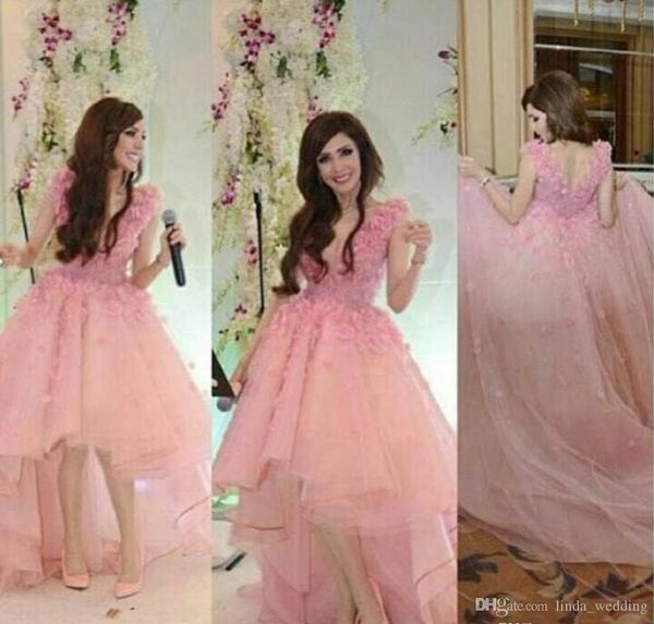 2019 Mode Belle Rose Haut Bas Robe De Bal Arabe Tulle Formelles Vacances Porter Graduation Soirée Pageant Robe Personnalisé Plus