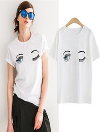 2017 Mode Zomer Katoen Vrouwen T-shirts Chiara Ferragni Grote Ogen Borduren Pailletten Losse Stijl T-shirts Vrouwen Casual Tops CS3239800615