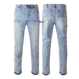 Jean droit ample multi-poches High Street Outillage Vintage Pantalon de bûcheron Pantalon bleu clair