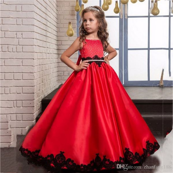 2021 Vestidos más nuevos para niñas de flores para bodas Apliques Vestido para desfile de niñas Vestidos de fiesta para niños rojos Vestido de fiesta formal Envío gratis