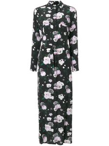 fleurs 100 soie manches longues col rabattu imprimé floral avec poche ceinture longueur au sol dame robe mode blouse chemises s102