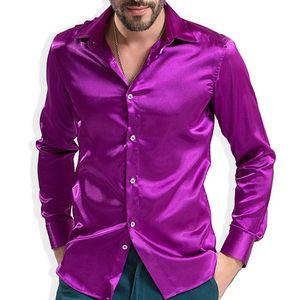 2017 volledige stevige glanzende zijdeachtige jurk shirt nieuwe mode casual lange mouw bruiloft shirts bedrijfsprestaties slijtage plus size