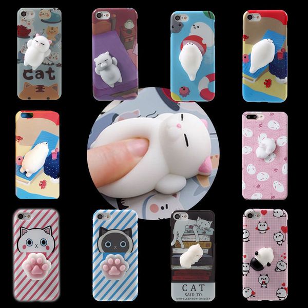 2017 Funny 3D Cartoon Kitty Cat Phones Cases Silicone Squeeze Stress Relieve Squishy Soft TPU para iphone 6 6s 7 7plus Cradle