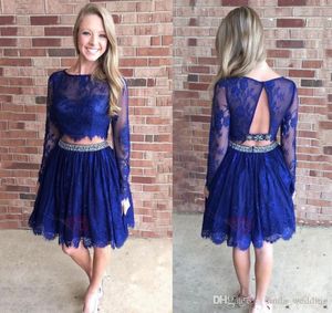 2019 Glamorous Royal Blue Homecoming Dress Une ligne manches longues courtes Juniors Sweet 15 Graduation Cocktail Party Dress Plus Size Custom Made