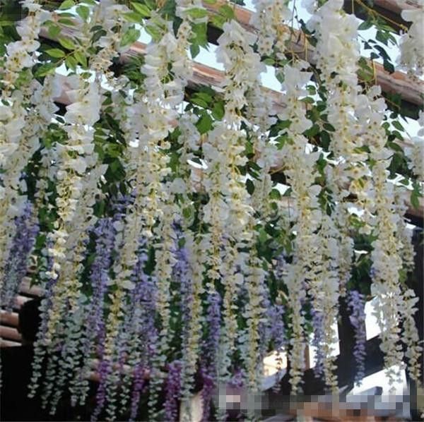 2019 Ideas de boda glamorosas Elegante flor de seda artificial Wisteria Vine Decoraciones de boda 3 tenedores por pieza más cantidad más hermosa