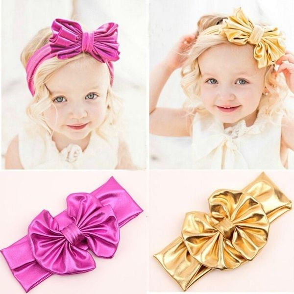 Diadema con lazo metálico brillante para niñas, diademas elásticas suaves, accesorios para el cabello, diademas con lazo grande para niños, lazos para el cabello