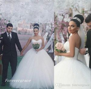 2019 robe de bal gracieuse perles haut robe de mariée Vintage prix chérie dos nu longue arabe Dubaï robe de mariée sur mesure, plus la taille