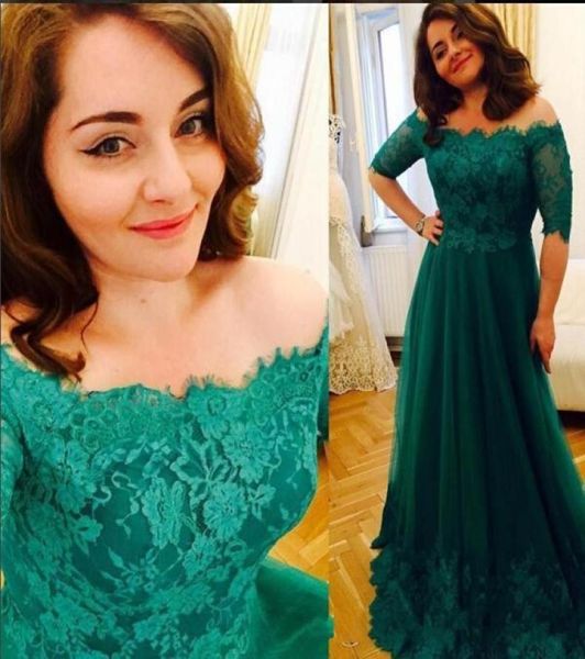 2017 Green Aline Plus Taille Robes de bal off épaule Appliques en dentelle