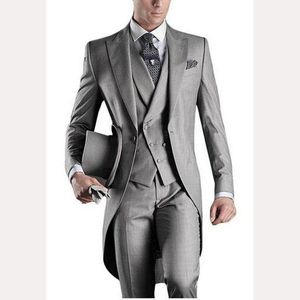 2017 Bruidegom Slim Fit Men Pak Tailcoats Lichtgrijze aangepaste prom bruidegraads Mens Suits Wedding Tuxedo (jas+broek+Vest+Tie+Hanky)