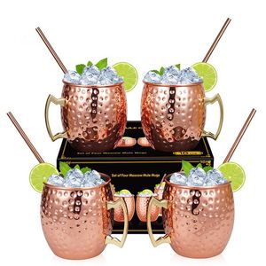 Gehamerd koper vergulde Moskou Mule mok 304 roestvrij staal bier koffie cocktail cup koperen mokken roze goud drum stijl drinkware 18oz