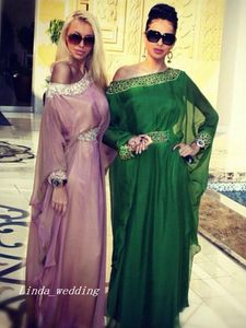 2019 Hoge Kwaliteit Groene Arabische stijl Kaftan Avondjurk Dubai Chiffon Arabian Long Formal Party Town Custom Make Plus Size