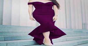 2017 Hilo Mermaid Prom -jurken met off -schouderthee lengte lieverd nek ruches goedkope sexy crêpe trumpt druiven avondjurken4860840