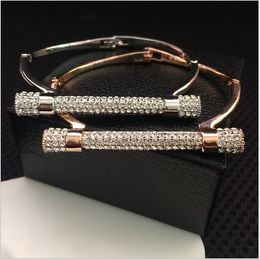 2017 Brazaletes de herradura Pulseras de acero inoxidable Joyería de moda 18K oro rosa Lujo Brillante Zircon Diamond Pulseiras Femininas Bolt Bangle