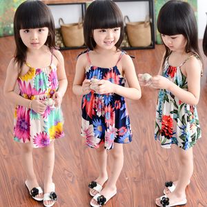 2017 Hot 5 pcs vente Filles robe Floral coton Siamois vêtements Filles bébé filles Coton floral slip robe pour 2-8 T