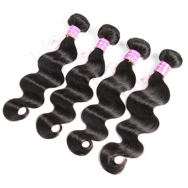 2017 Hot Bemiss Brazilian Hair Weave Tramas de cabello humano virgen sin procesar Extensiones de cabello peruano malasio indio 4PCS Body Wave Bundles