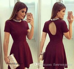 2019 Hot Burgundy Cap Sleeves Short Homecoming Dress Vintage Beaded Juniors Sweet 15 Graduation Cocktail Party Dress Plus Size Custom Made