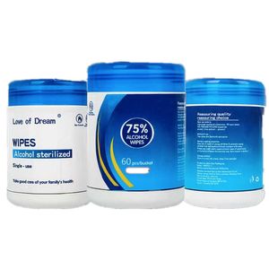 60 pièces lingettes alcoolisées 75% lingette humide pour les mains nettoyage antibactérien tampons désinfectants pour les tissus désinfectant pour la Surface des mains lingettes nettoyantes pour la peau