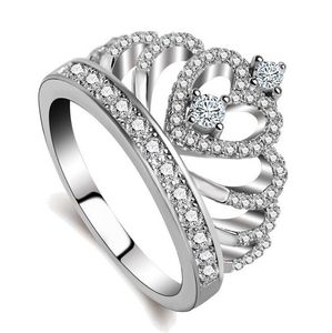 2017 Venta caliente joyería esterlina Sier topacio blanco diamantes simulados piedras preciosas mujeres boda señora dedo corona anillo Size5-11894