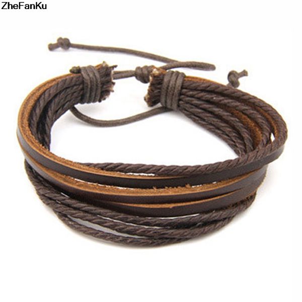 Gran oferta 2017, pulsera para hombre, pulsera de cuero tejida, pulseras de cuerda de cuero hechas a mano, brazaletes con cuerda trenzada para mujeres/hombres