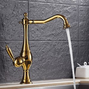 Les ventes chaudes! Robinet de salle de bains Antique en or avec bec pivotant à support unique/robinet d'évier de salle de bains Antique en cuivre HS424