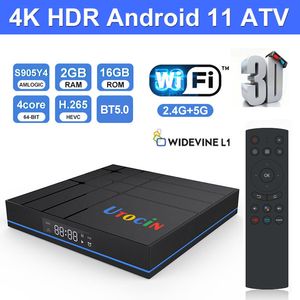 Utocin S12 Amlogic S905Y4 Androidtv 11.0 Widevine L1 TV Box 2GB 16GB 2.4G 5G WiFi Bluetooth Control remoto por voz Power Media Player PK MECOOL