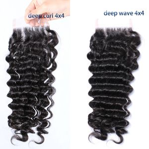Diepe Wave Deep Curly 4x4 Top Lace Sluiting Peruaanse Maagd Haar Natuurlijke Kleur Menselijk Haar Stuk Sluiting Gratis verzending