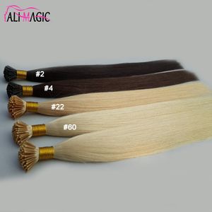 Venta caliente I Tip Extensiones de cabello humano Cabello de fusión Negro Marrón Rubio Pre-consolidado 100 g / lote 100% Cabello humano 14 