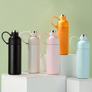 Nieuwe 500 ml buitenroestvrijstalen isolatie Cup Siliconen touw draagbare sportwater beker heren en dames eenvoudige stroming thermosbeker B0039