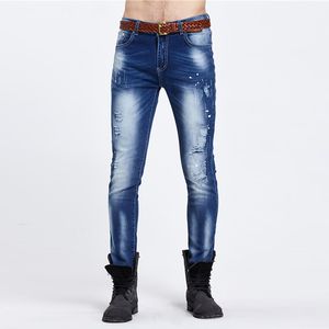 hete trendy gesneden gat haveloze bedelaarsbroek heren gescheurde skinny jeans beroemde designer slanke casual denim jeans