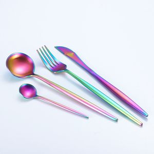 Chique kleurrijk bestek Flatware 304 roestvrijstalen lepel vork mes kleurrijk servies servies zilverwerk eettersy