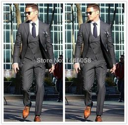 2017 Italien Made-Mabelman Gentleman Charcoal Wedding Prom Men Hommes Morning Tuxedos Groom Business Cost JacketPantsVesttie A0011352474