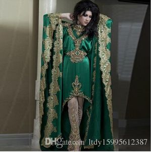 2019 nieuwe kaftan groene jurken met lange mouwen en gouden applique kant satijn nieuwe abaya Dubai avondjurken geen broek 196