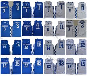 Hommes NCAA Kentucky Wildcats College Basketball Jerseys 14 Tyler Herro 3 Adebayo 0 De'Aaron Fox 1 Devin Booker 11 John Wall 12 Towns 15 Cousins 23 Anthony Davis Chemises