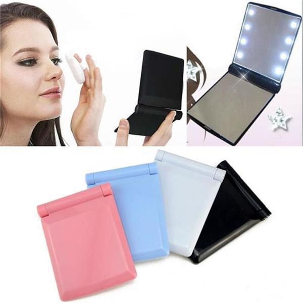 2017 Señora Maquillaje Cosmético 8 LED Espejo Plegable Portátil Compacto Bolsillo led Espejo Luces Lámparas color al azar DHL Gratis