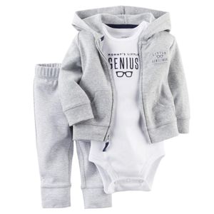 Nieuwste Casual pasgeborene 6 9 12 18 maanden Cardigan Pants Set Baby Boy kleding Outfit Gray Bodysuit