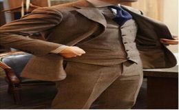2017 Dernières Manteau Pantalon Designs Marron Tweed Hommes Costume Slim Fit Skinny 3 Pièce Smoking Personnalisé Marié Bal Blazer Hommes Costumes Masculino1457604