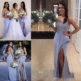 2017 Lavande Sirène Avant Split Robes De Demoiselle D'honneur Chérie Volants Train Formelle De Mariage Invité Parti Pas Cher Robes De Soirée Sur Mesure