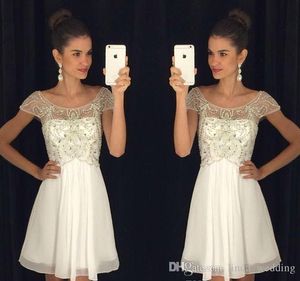 2019 Little White Chiffon Homecoming Dress A Line Cap Sleeves Short Juniors Sweet 15 Graduation Cocktail Party Dress Plus Size Custom Made