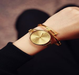 2017 Luxe gouden dames kleden pols horloges merk dames ultra slank roestvrij staal mesh mini armband gouden kwarts uren 8475381