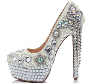 Luxe femmes mode chaussures de mariage Rhienstone arc Ultra haut talon cristal gland chaussures fête bal pompes nouveau style