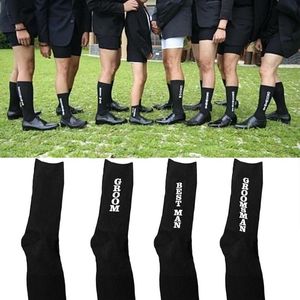 2017 heren katoen gebreide zwarte sok print brieven bruidegom beste man crew party sokken bruiloft groomsman cadeau sox