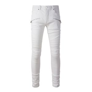 Streetwear mode hommes jean rétro blanc élastique détruit mince déchiré jean hommes marque Patch concepteur Hip Hop pantalon Hombre