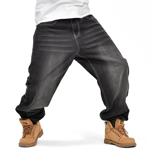 2017 Hommes Hip Hop Baggy Lâche Noir Jeans Denim Imprimé Jeans Planche À Roulettes Pantalon pour Hommes Street Dance Pantalon 30-46