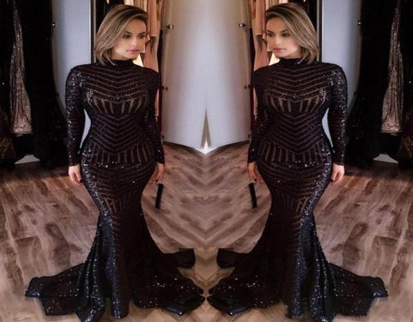 2017 Michael Costello Vestidos de graduación de manga larga Bling Bling Black Sequinas High Neck Mermaid Sexy Celebrity Gowns Pageant Dr1053922